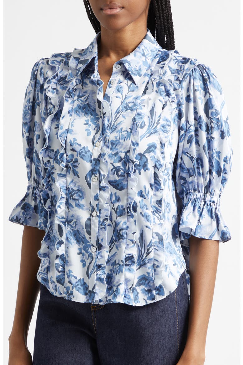 Midnight Floral Print Button-Up Shirt, Alternate, color, NIGHT TIDE MULTI