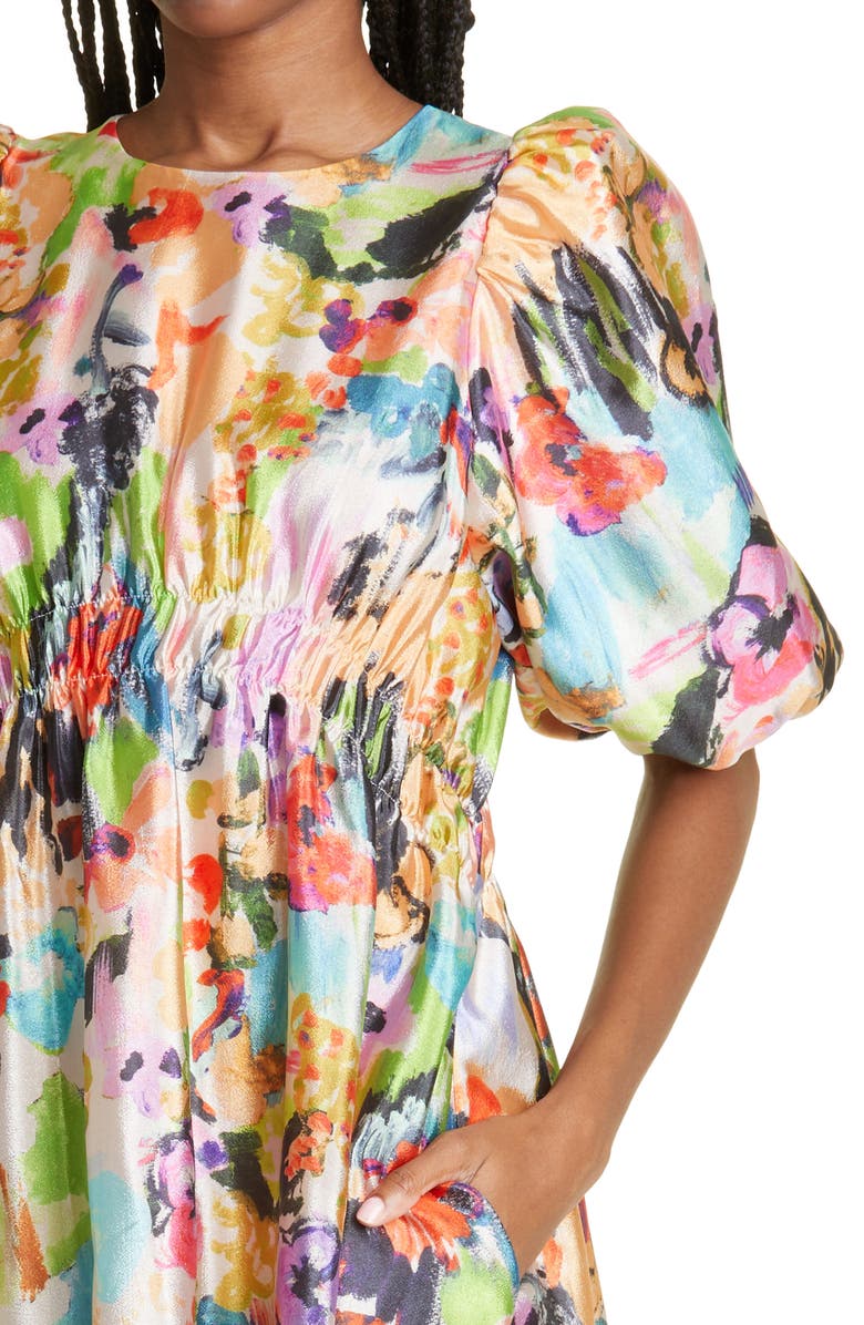 Stine Goya Elizabeth Puff Sleeve Satin Midi Dress, Alternate, color, 