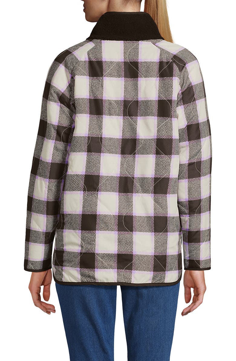 Lands
End High Pile Fleece Reversible Mixed Media Long Jacket, Alternate, color, Rich Coffee/Brown Check