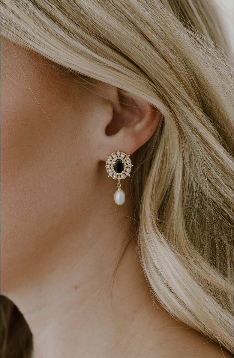 Untamed Petals Gilded Pearl Drop Earrings, Alternate, color, Gold