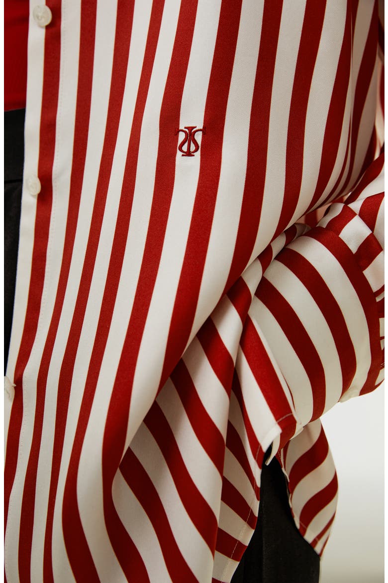 Women's Classic Striped Silk Shirt, Alternate, color, Red White Pinstripes