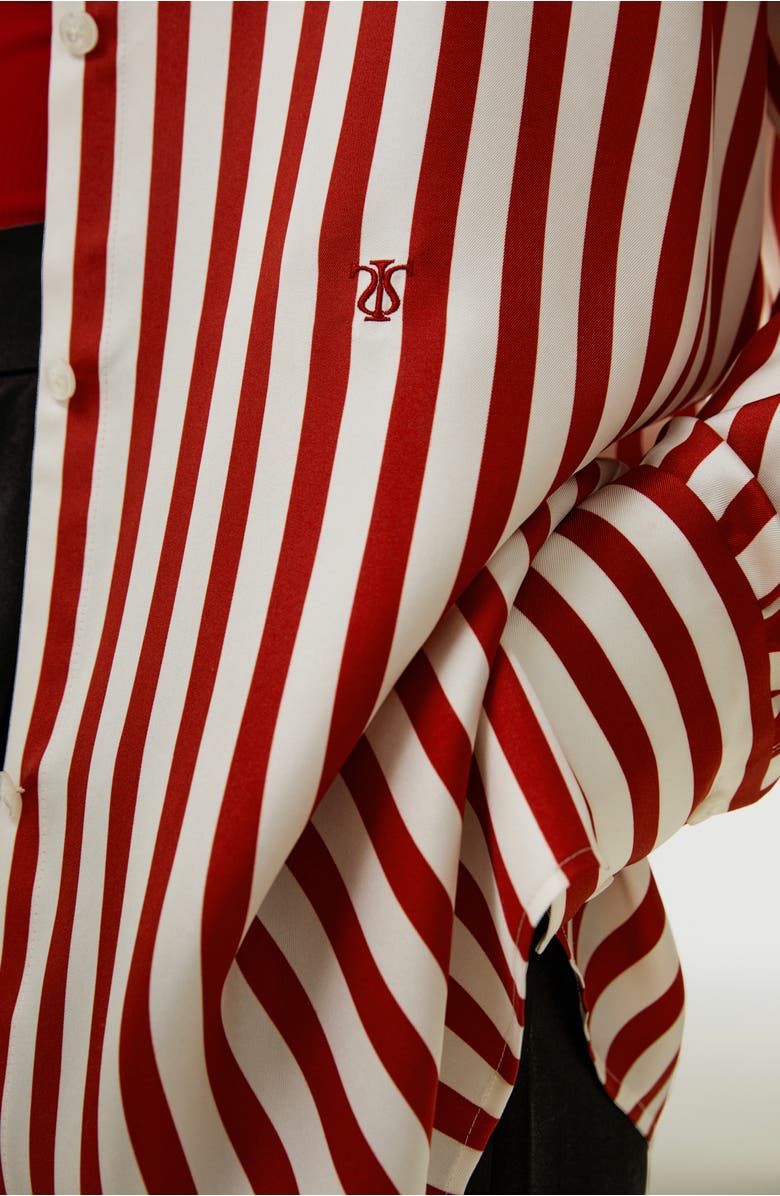 Lilysilk Women's Classic Striped Silk Shirt, Alternate, color, Red White Pinstripes