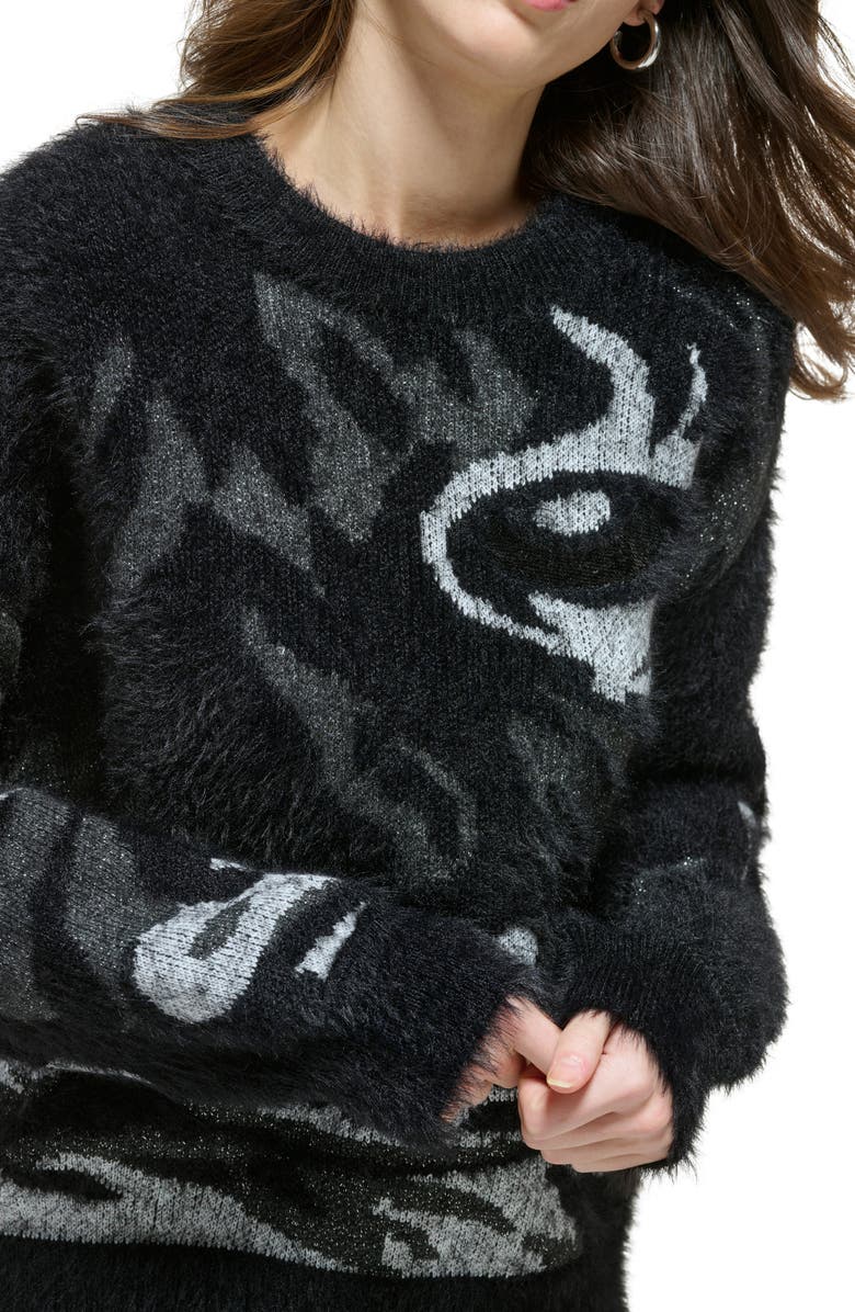 DKNY Tiger Eye Long Sleeve Sweater, Alternate, color, Black/ Smoke Grey Heather