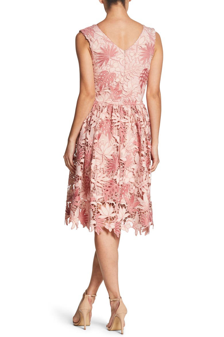 Rita Plunge Neck Lace Dress, Alternate, color, CAMILIA/ ROSE