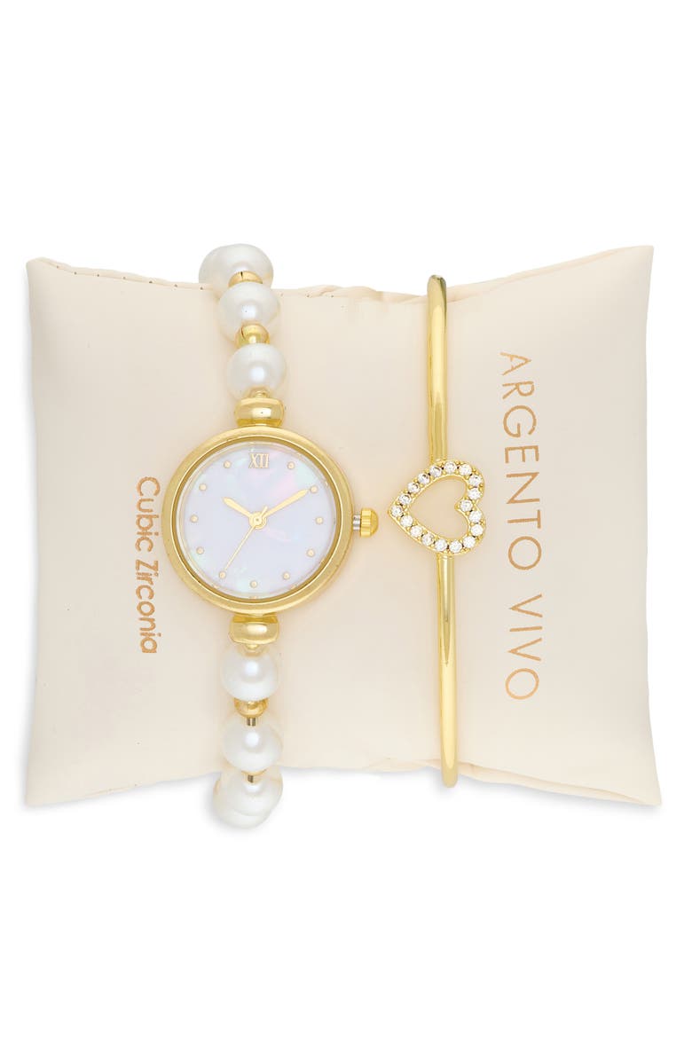 ARGENTO VIVO Mother-of-Pearl Watch & Heart Bangle Bracelet Set, Main, color, Gold