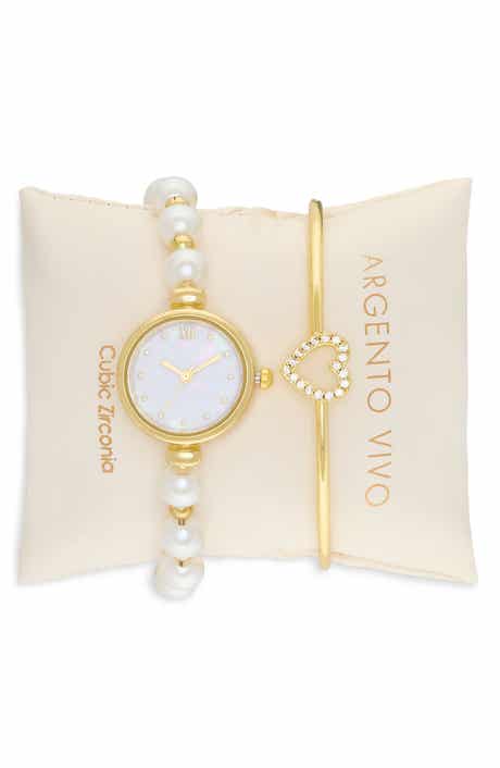 ARGENTO VIVO Mother-of-Pearl Watch & Heart Bangle Bracelet Set