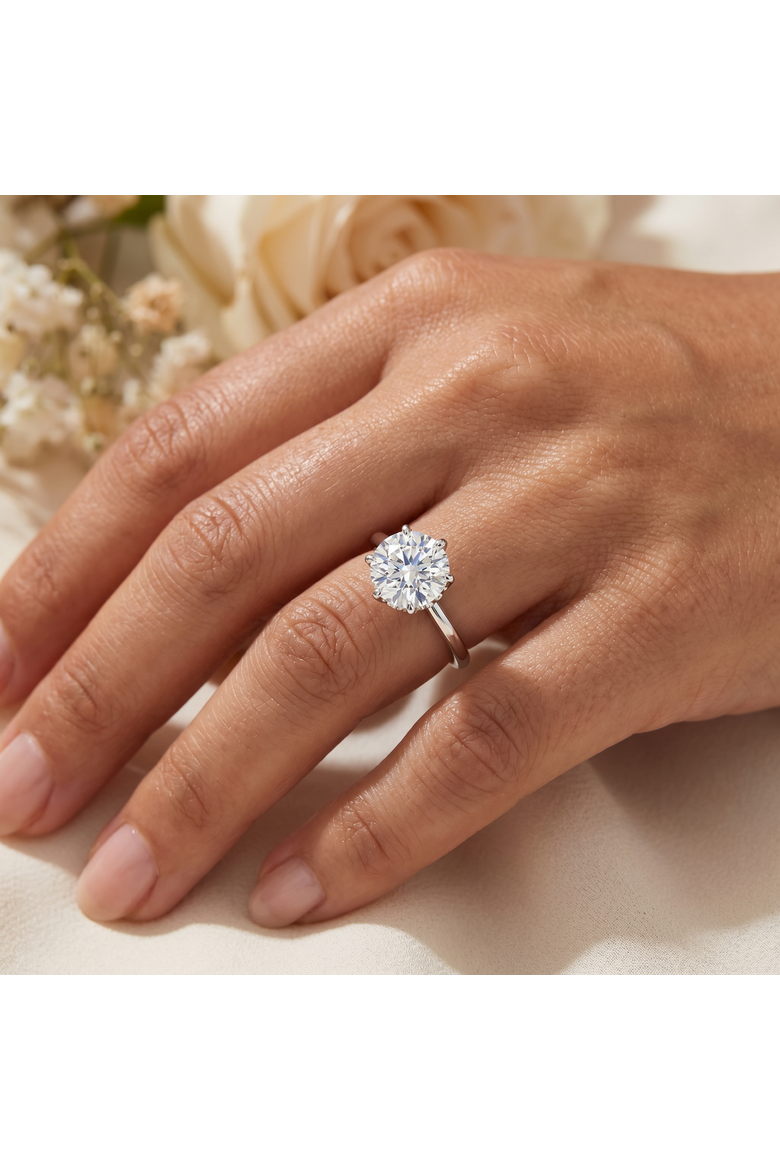 3Ct Round Cut Certified Lab Grown Diamond Engagement Ring or Gold, Alternate, color, 10k White Gold