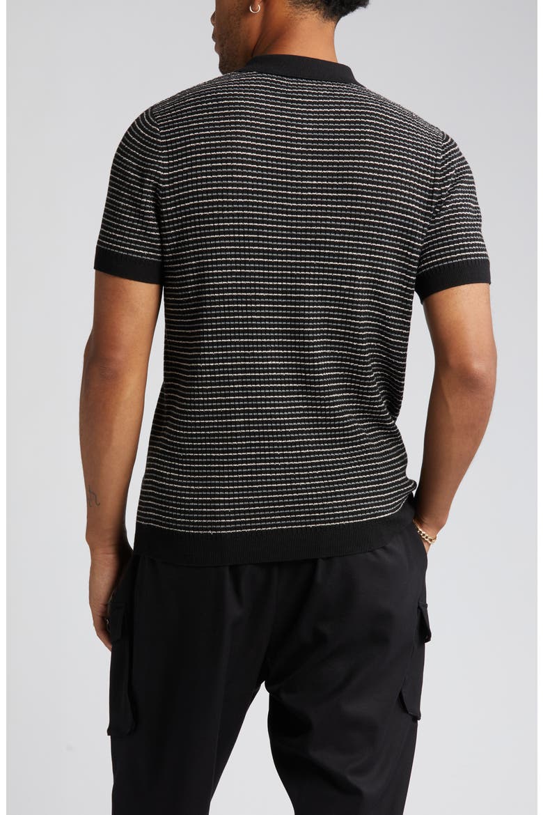 Texture Knit Polo Sweater, Alternate, color, BLACK RIB STRIPE