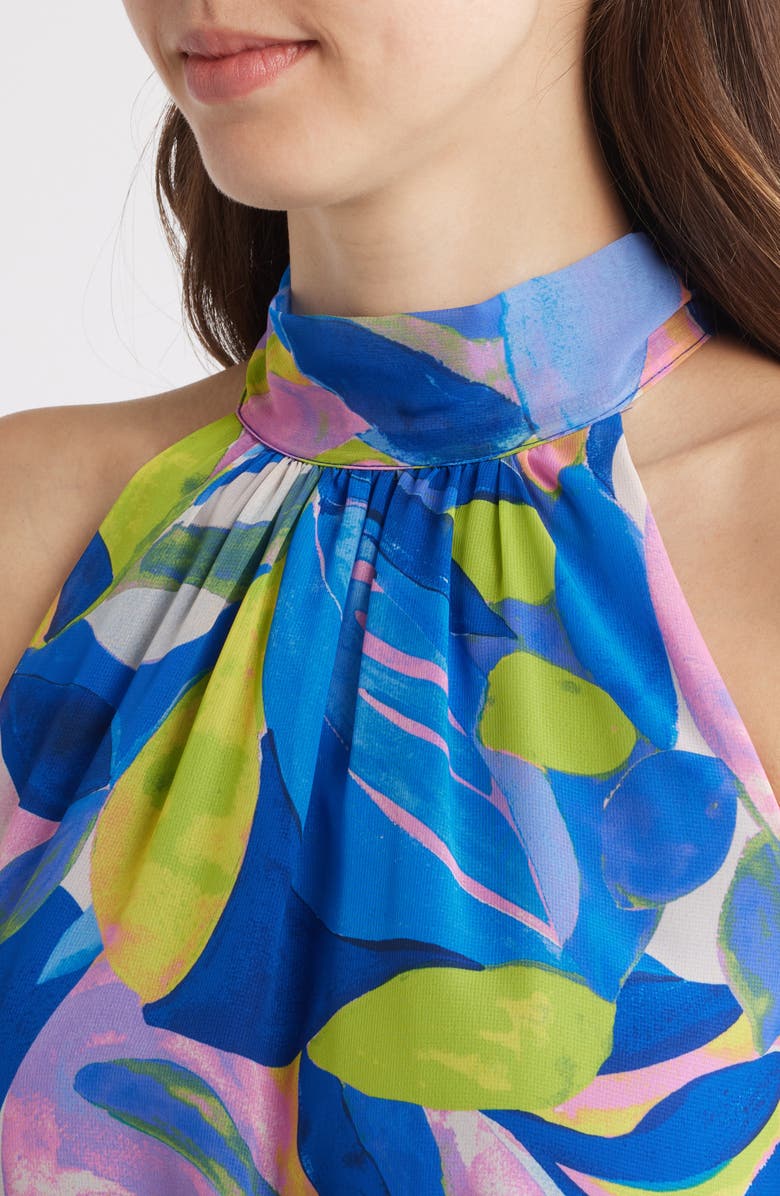 Eliza J High-Low Halter Dress, Alternate, color, Blue Multi
