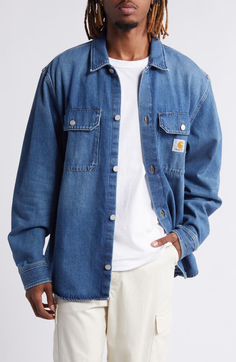 Carhartt Work In Progress Harvey Denim Shirt Jacket, Main, color, Blue Dark Used Wash