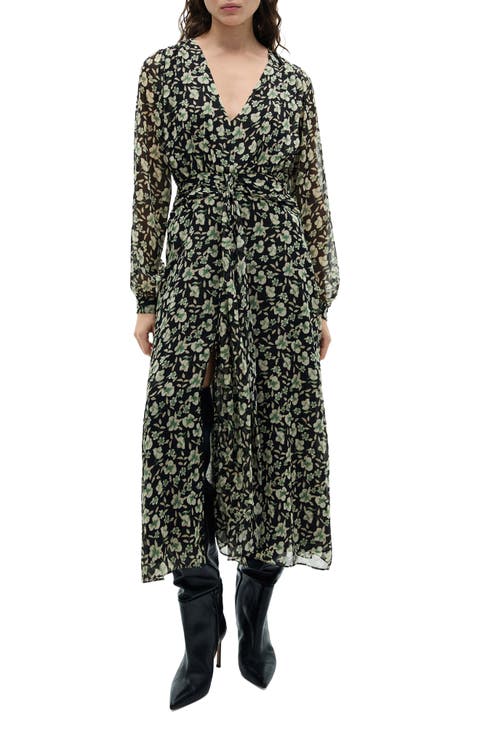 Floral Long Sleeve Chiffon Dress