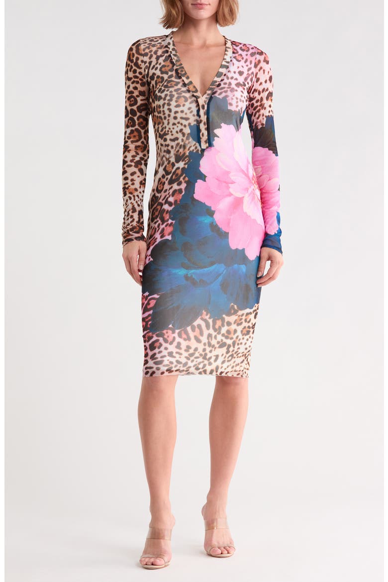 Diane Long Sleeve Henley Dress, Main, color, ANIMAL BLOCK PEONY