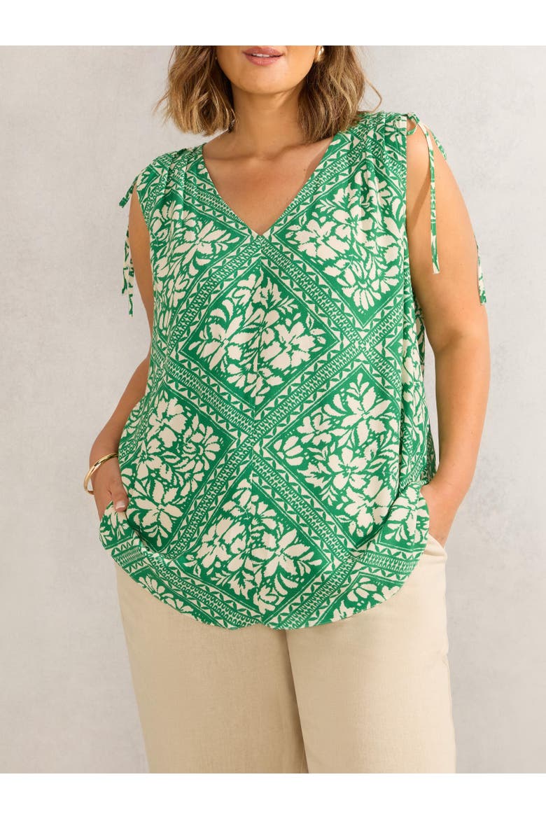 Drawstring Printed Top, Alternate, color, Green