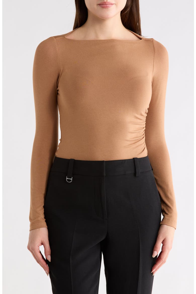 Boat Neck Knit Top, Main, color, CARAMEL