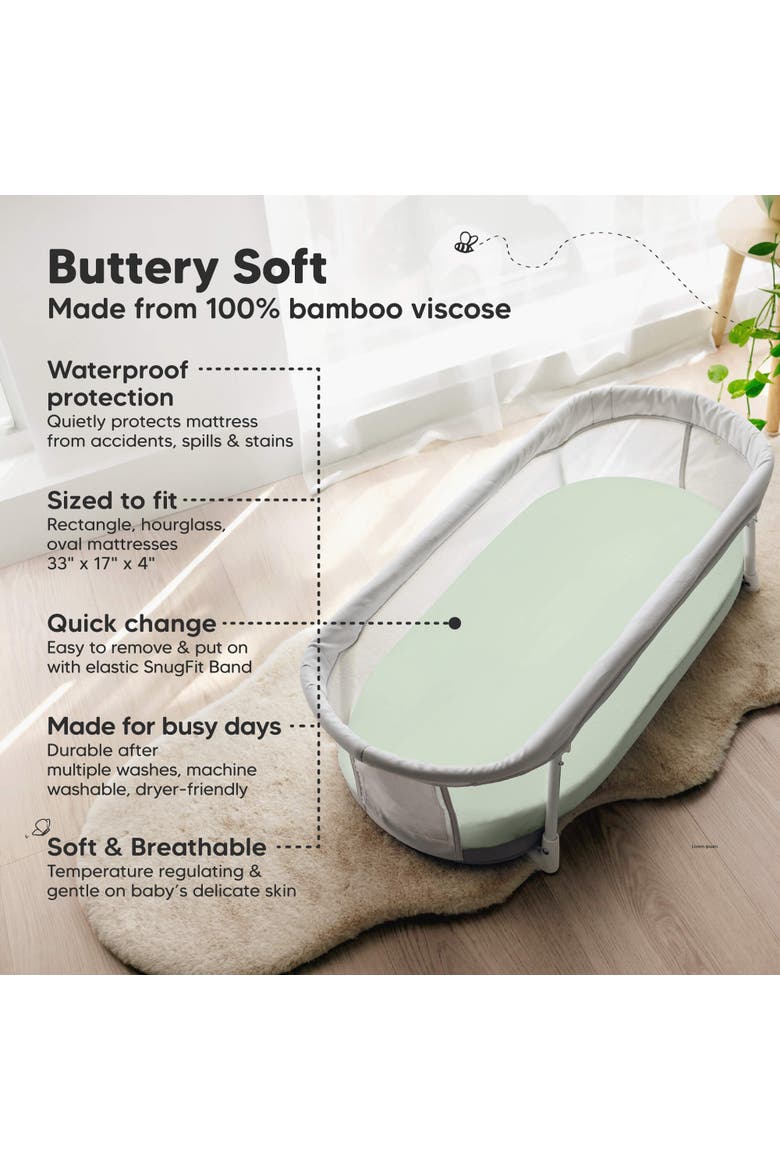 2-Pack Isla [Protect+] Waterproof Bassinet Sheets, Alternate, color, Sage