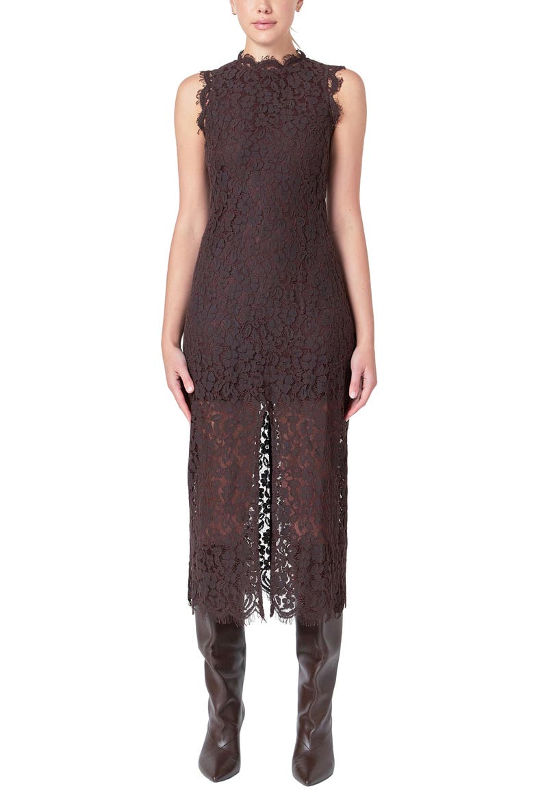 Front Slit Lace Dress, Alternate, color, ESPRESSO