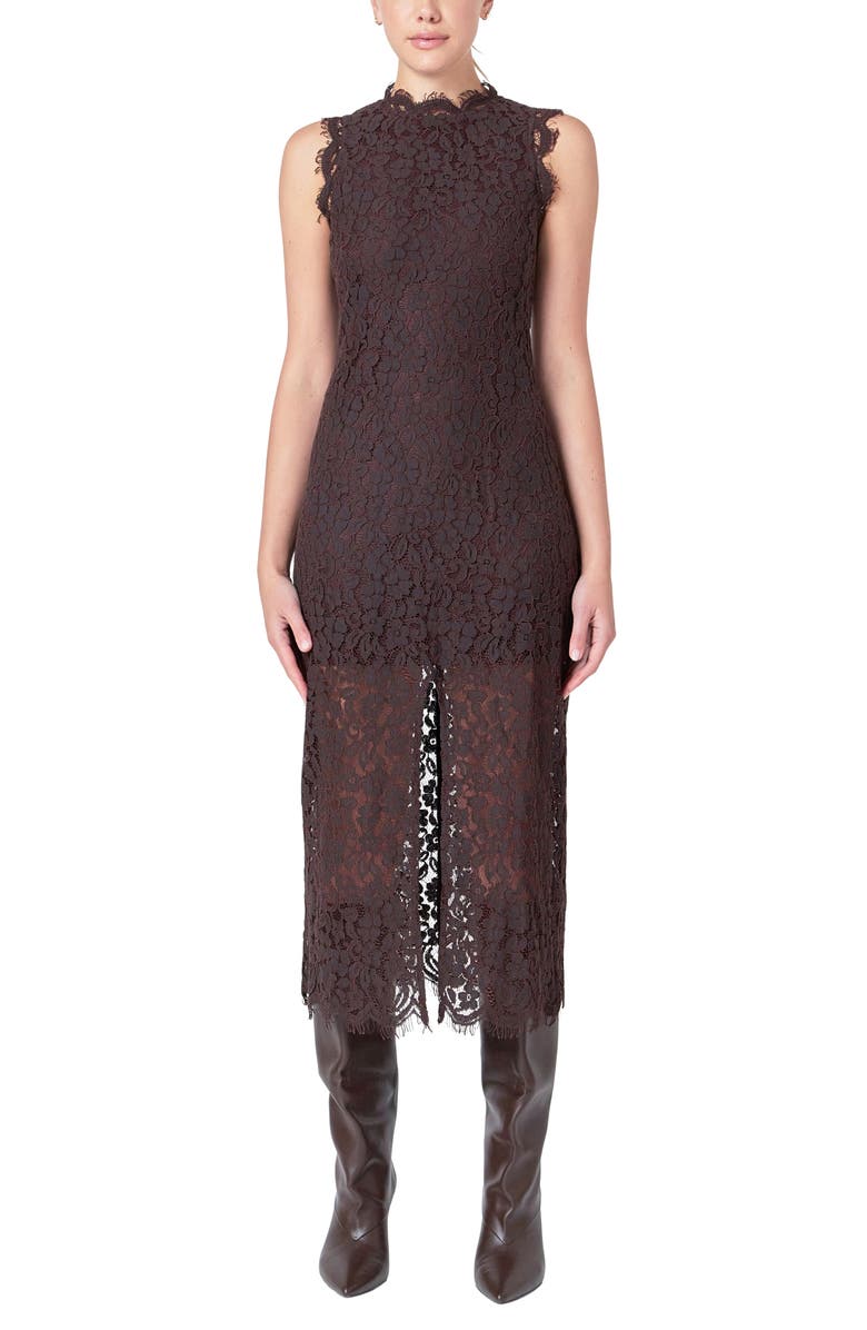 Endless Rose Front Slit Lace Dress, Alternate, color, Espresso