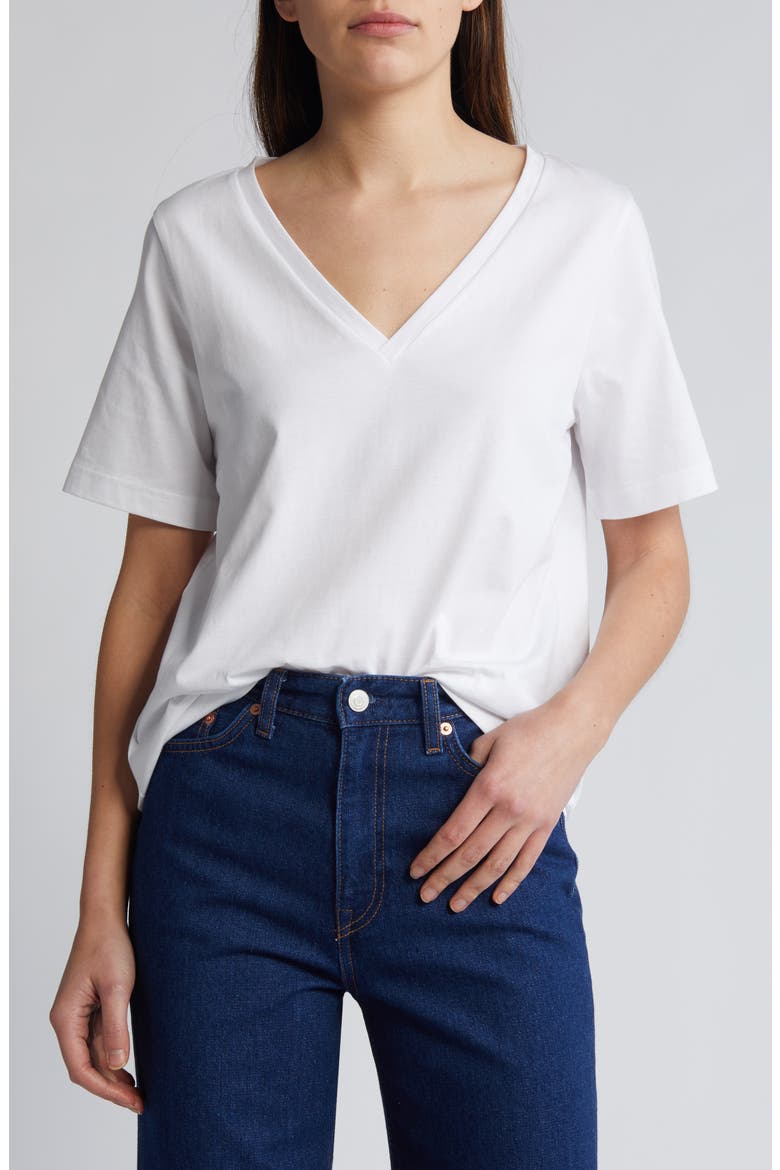 The V-Neck Organic Cotton T-Shirt, Main, color, WHITE LIGHT NOOS