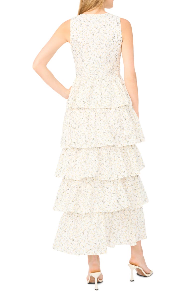 1.STATE Floral Sleeveless Cascade Ruffle Maxi Dress, Alternate, color, Pastel Yellow