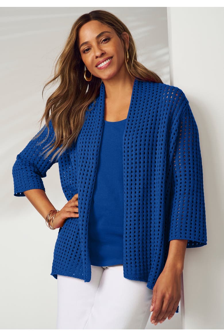 Crochet Cardigan, Alternate, color, DARK SAPPHIRE