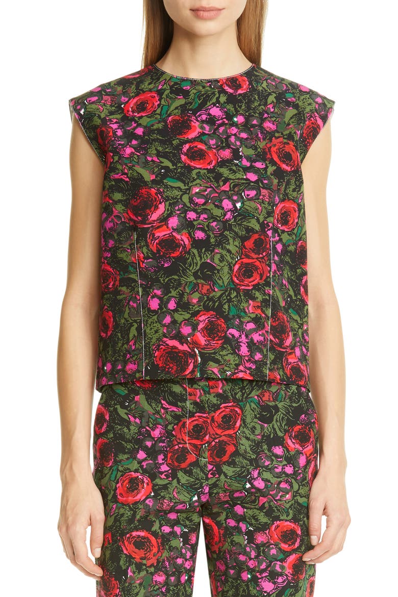 Amarcord Floral Print Faille Top, Main, color, AMC STARLIGHT PINK