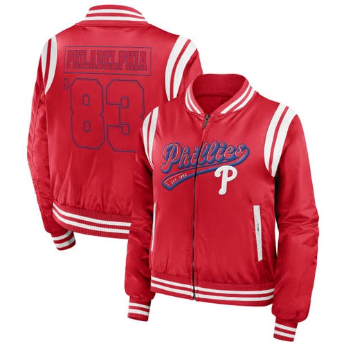 Wear By Erin Andrews Red Philadelphia Phillies Football Bomber Jacket