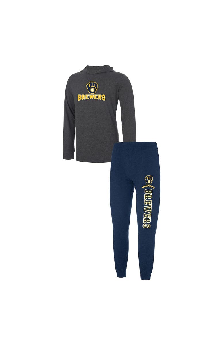 CONCEPTS SPORT Men's Concepts Sport Heather Navy/Heather Charcoal Milwaukee Brewers Meter Hoodie & Joggers Set, Main, color, 