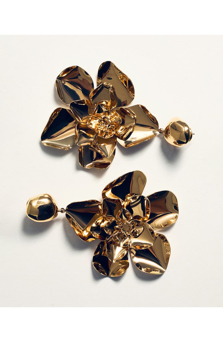 MANGO Maxi Flower Drop Earrings, Alternate, color, Gold