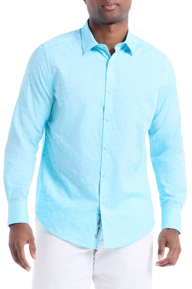 Stellman Long Sleeve Cotton Button-Up Shirt, Main, color, SEAFOAM