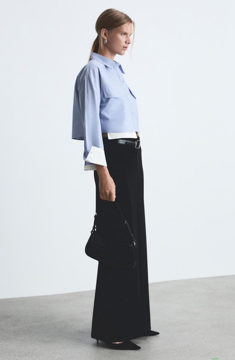 MANGO Contrast Trim Crop Cotton Button-Up Shirt, Alternate, color, 