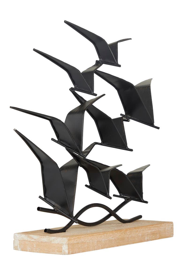 Black Metal Coastal Bird Sculpture, Alternate, color, BLACK
