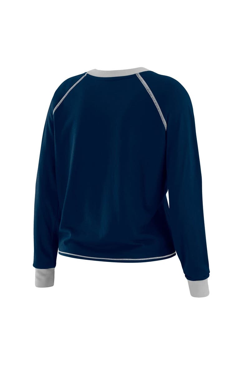 Women's WEAR by Erin Andrews Navy/ Dallas Cowboys Tie-Front Long Sleeve Top, Alternate, color, Navy