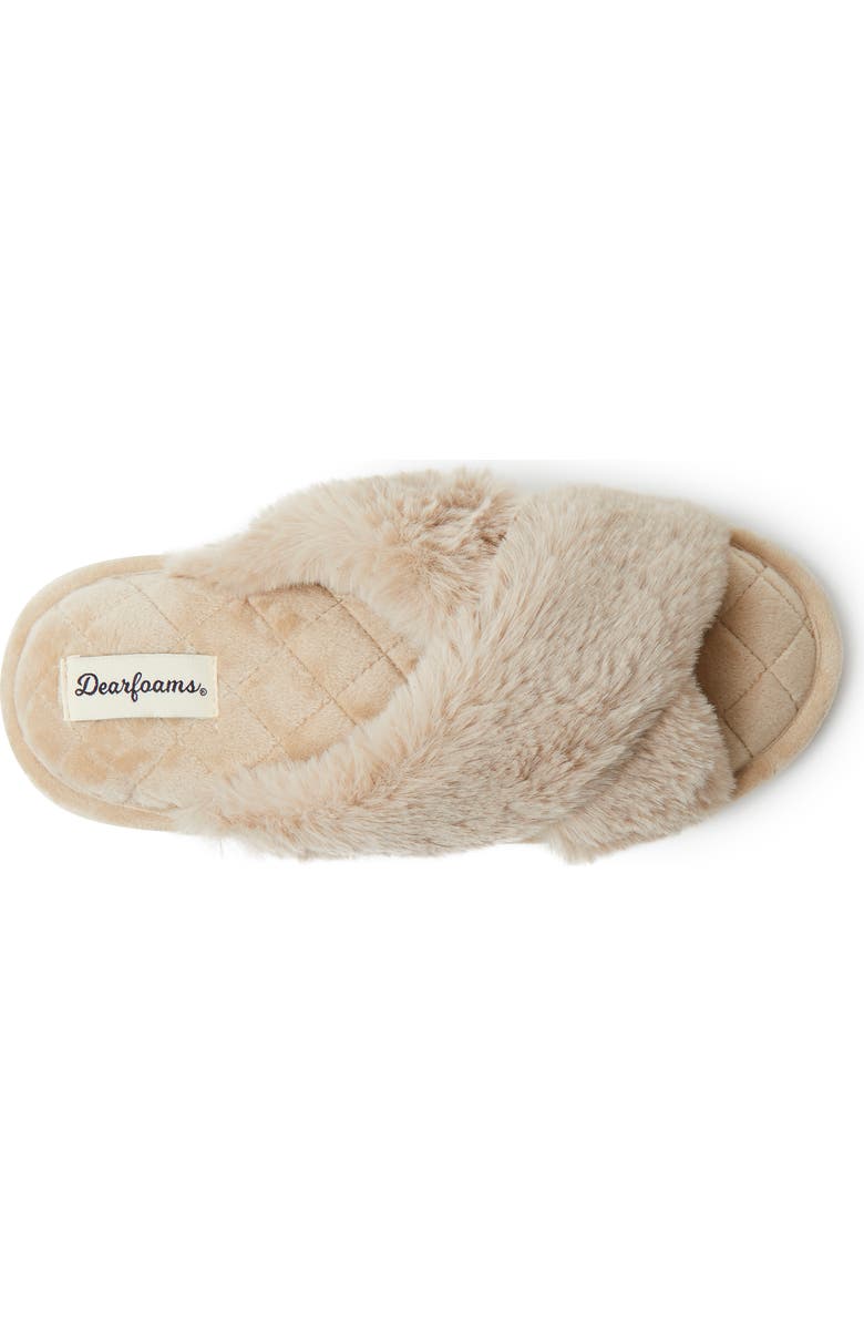 DEARFOAMS Jessica Furry Crossband Slide Slipper, Alternate, color, Latte