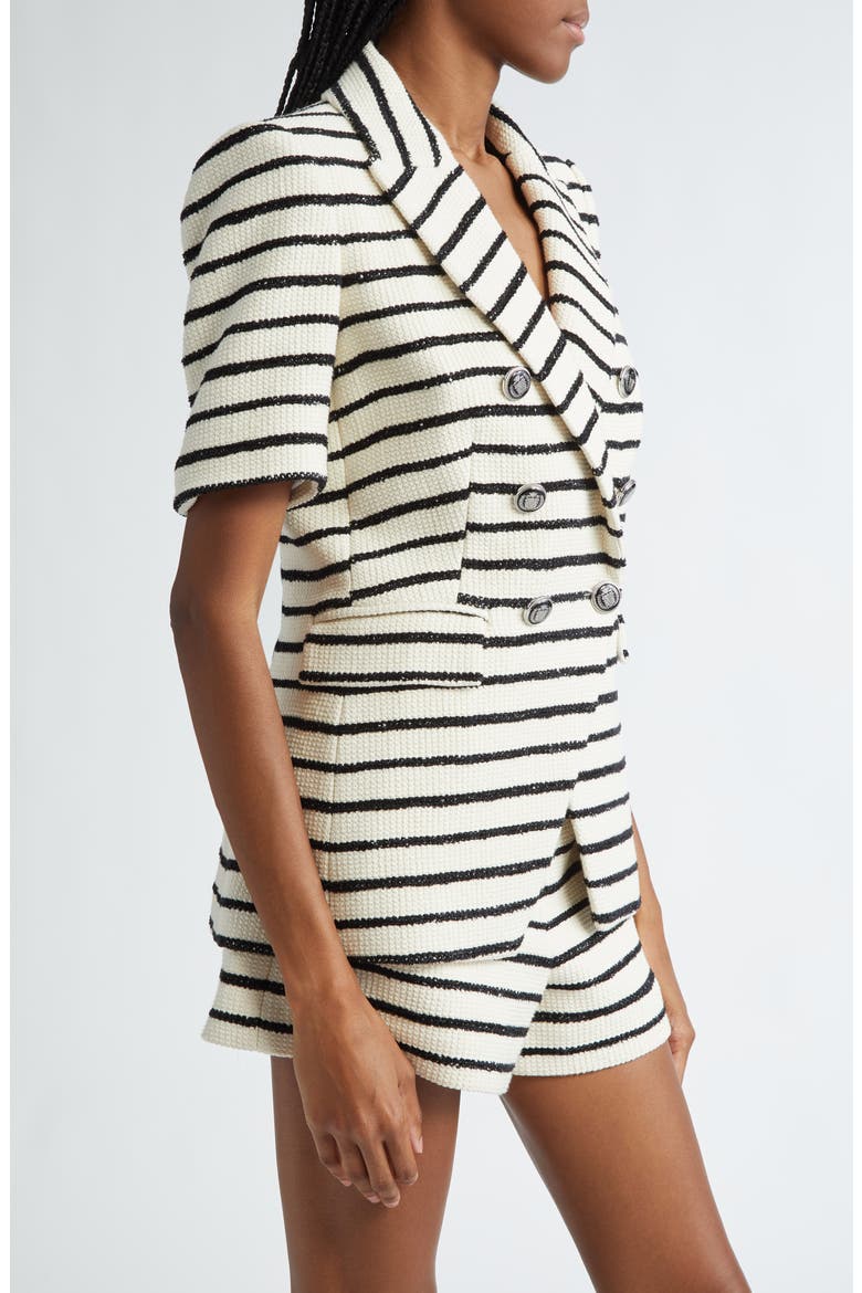 Jenny Stripe Short Sleeve Cotton Blend Dickey Jacket, Alternate, color, IVORY/ BLACK