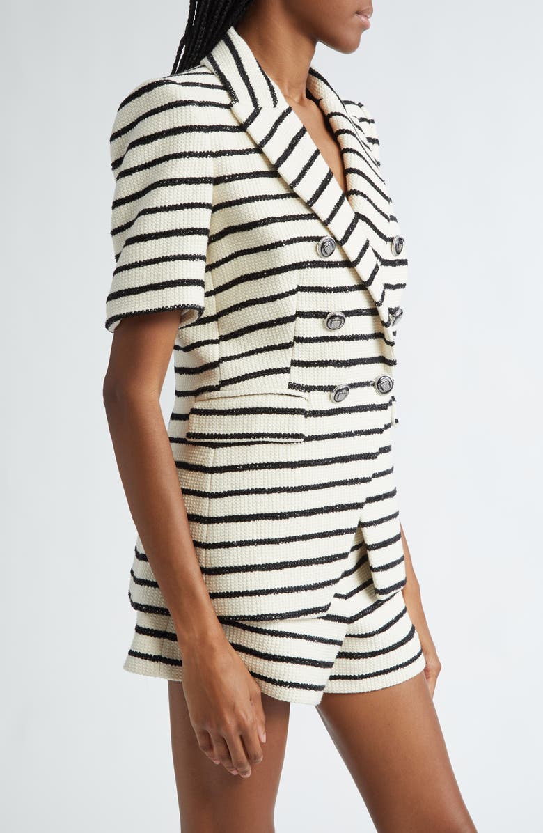 Veronica Beard Jenny Stripe Short Sleeve Cotton Blend Dickey Jacket, Alternate, color,