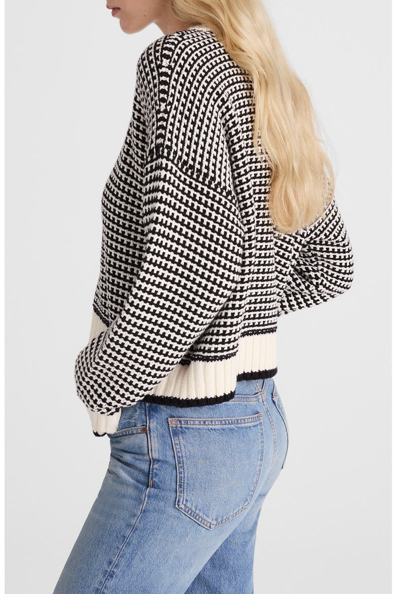 Textured Stitch Cotton Crewneck Sweater, Alternate, color, IVORY/BLACK