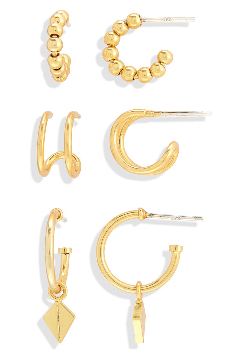 Set of 3 Collector Hoop Earrings, Main, color, VINTAGE GOLD