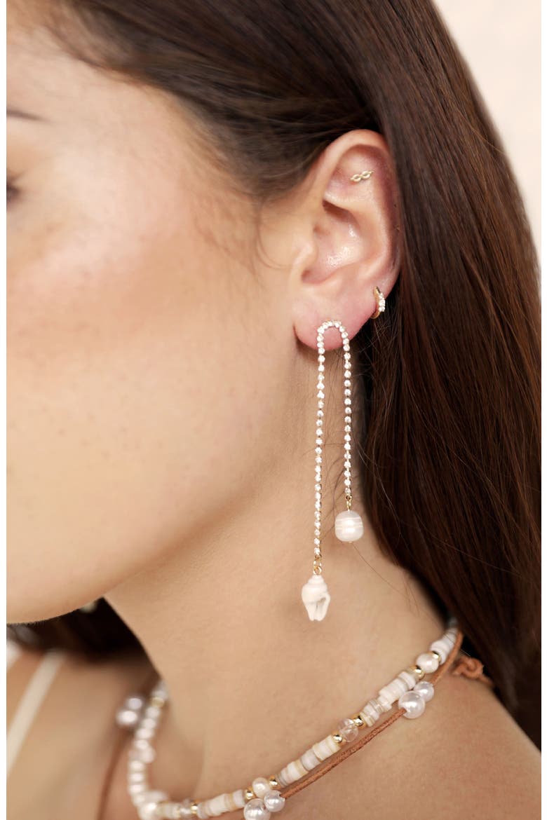Shell & Freshwater Pearl Drop Earrings, Alternate, color, GOLD