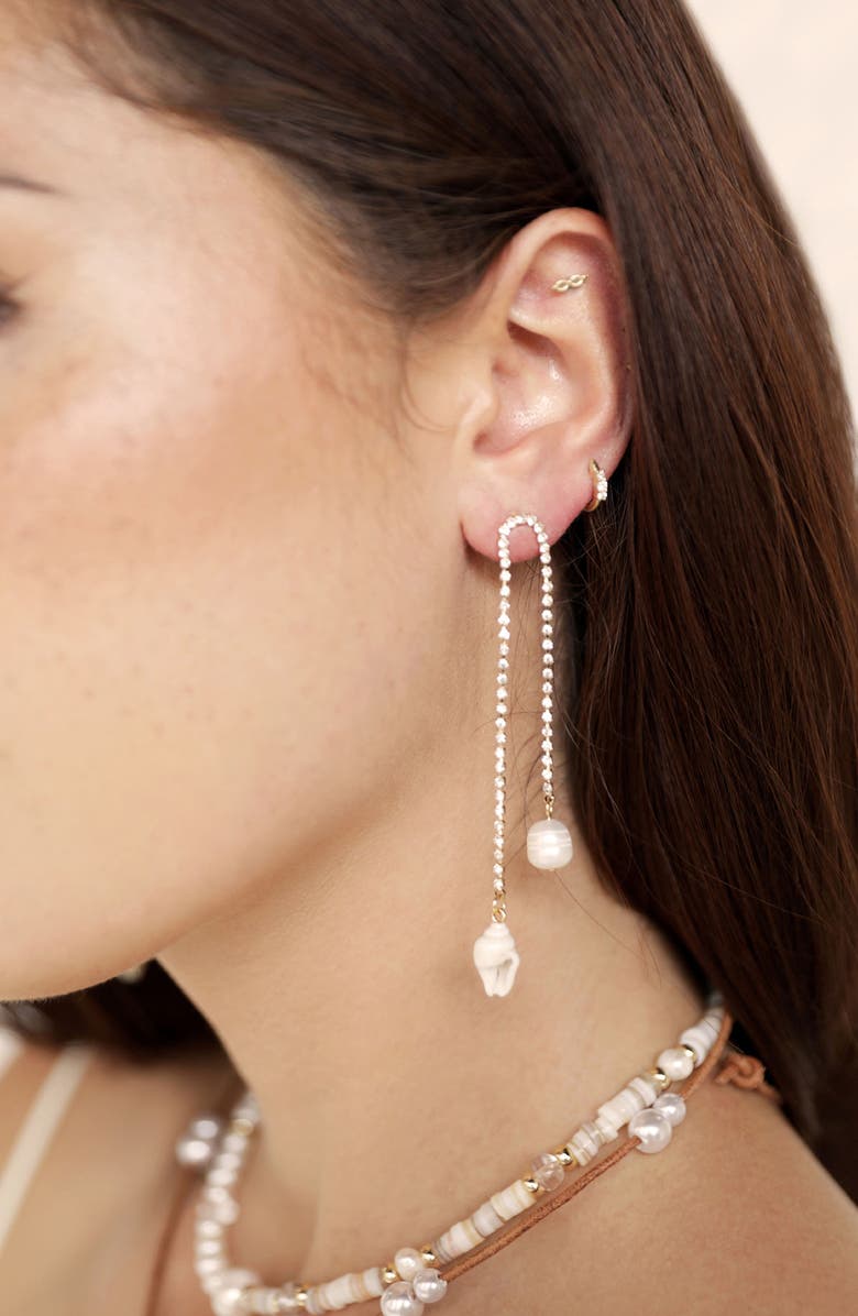 Ettika Shell & Freshwater Pearl Drop Earrings, Alternate, color, Gold