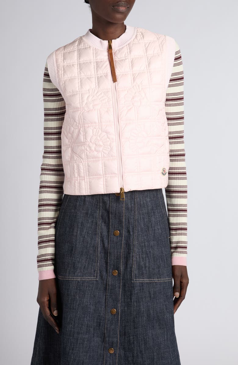Moncler Floral Quilted Hybrid Puffer/Sweater Vest, Main, color, Pink