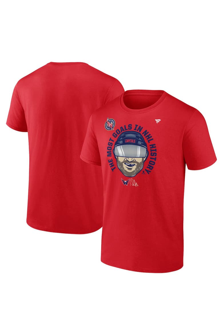 Men's Fanatics Alexander Ovechkin Athletic Red Washington Capitals NHL All-Time Leading Goal Scorer Caricature T-Shirt, Alternate, color, Athletic Red