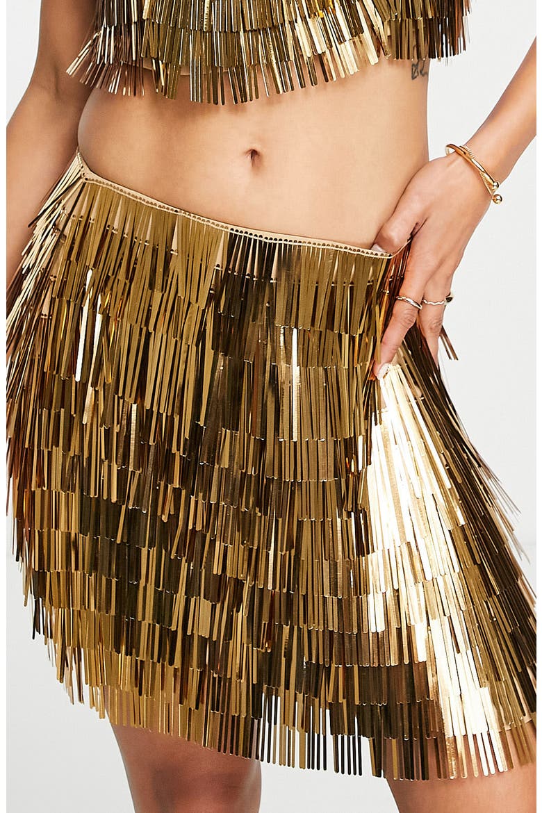 Shard Sequin Fringe Skirt, Alternate, color, GOLD