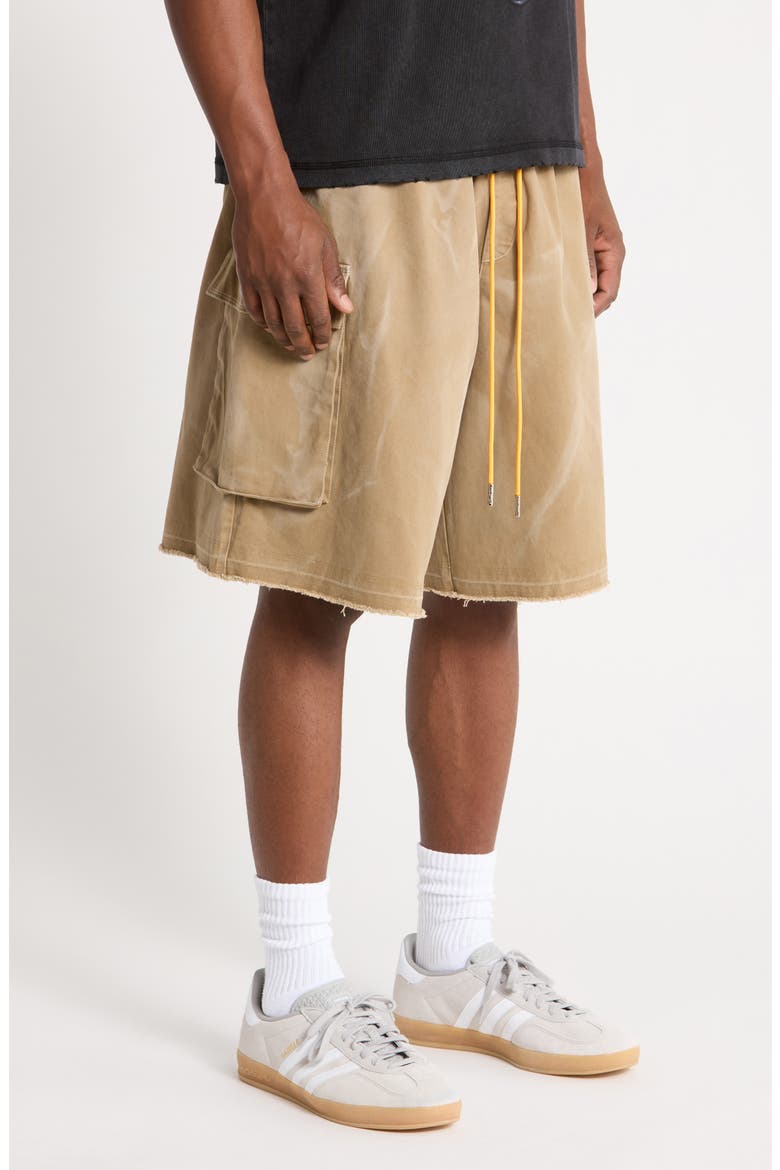 Oversize Cotton Canvas Drawstring Cargo Shorts, Alternate, color, KHAKI
