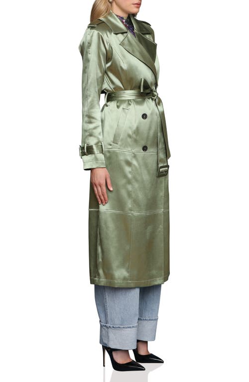 Avec Les Filles Double Breasted Satin Coat In Green