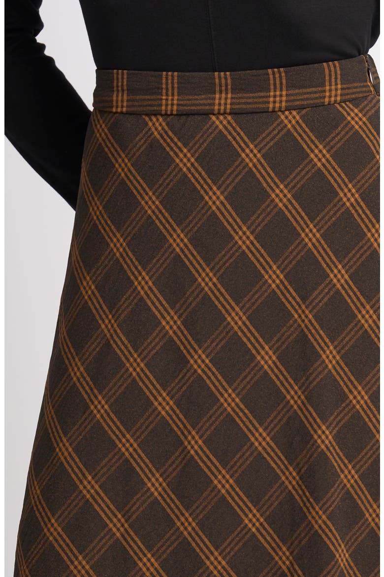 Plaid A-Line Midi Skirt, Alternate, color, TOBACCO BROWN