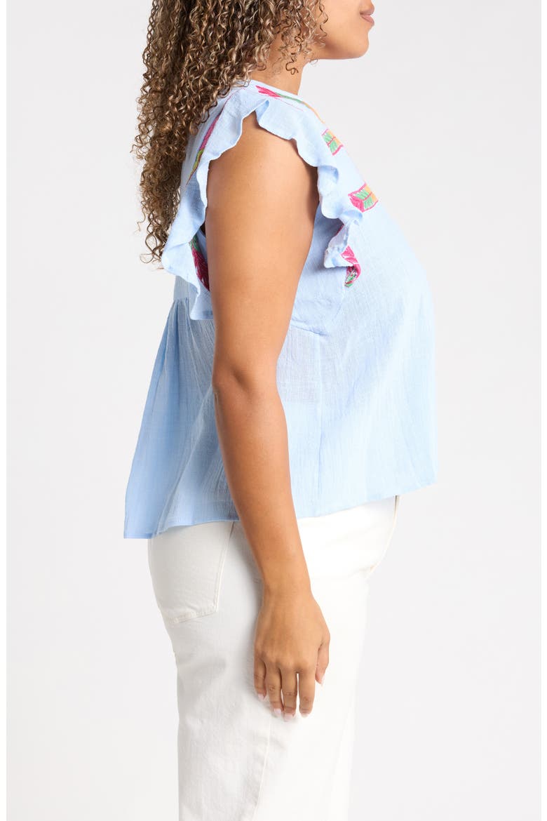 Embroidered Flutter Top, Alternate, color, BLUE