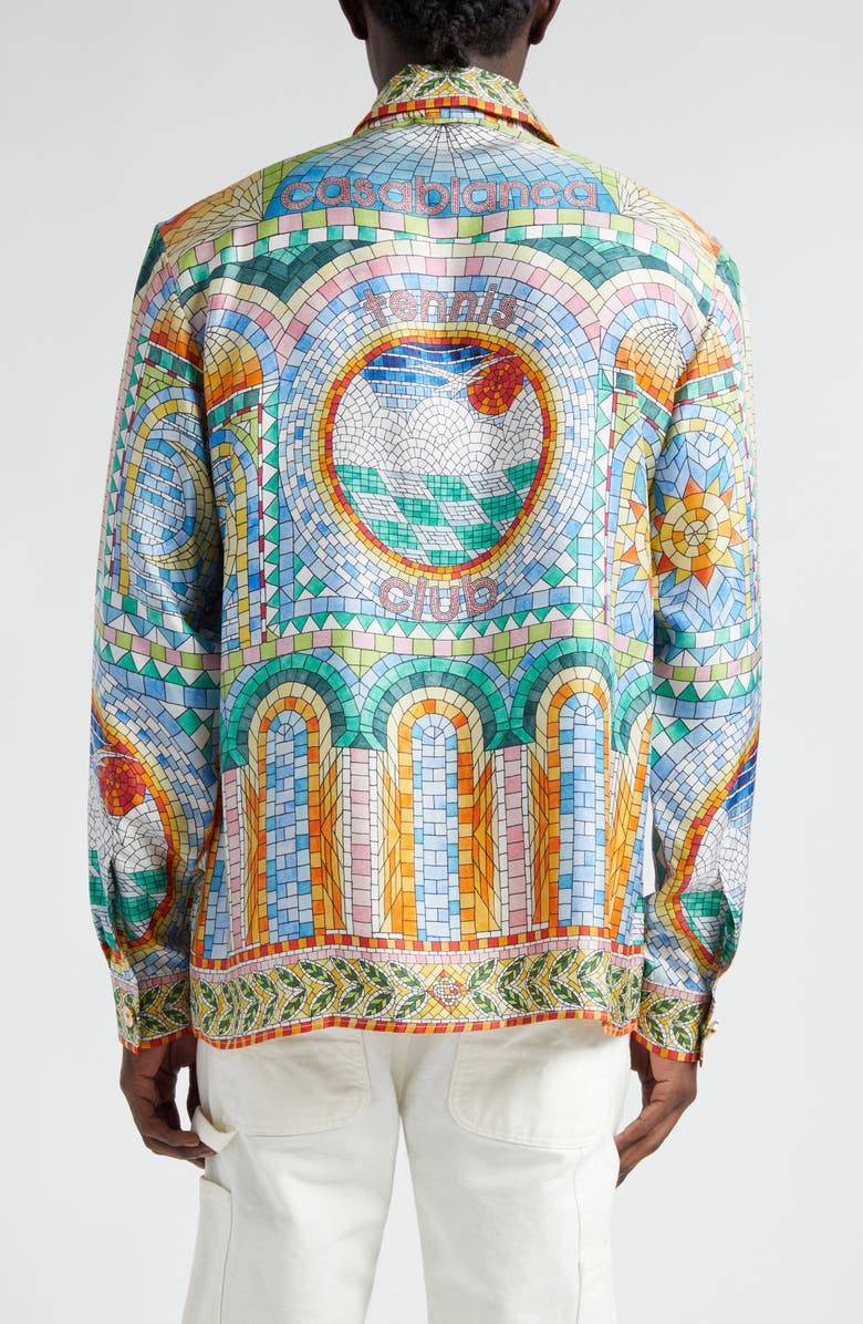 Casablanca Mosaic de Damas Print Silk Button-Up Shirt, Alternate, color,