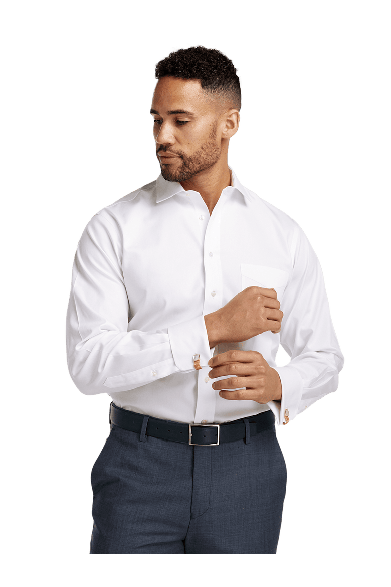 Non-iron Cotton Pinpoint Solid Spread Collar French Cuff Dress Shirt, Alternate, color, White