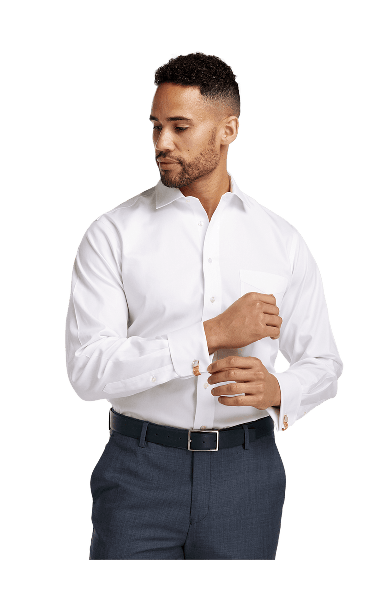 Paul Fredrick Non-iron Cotton Pinpoint Solid Spread Collar French Cuff Dress Shirt, Alternate, color, White