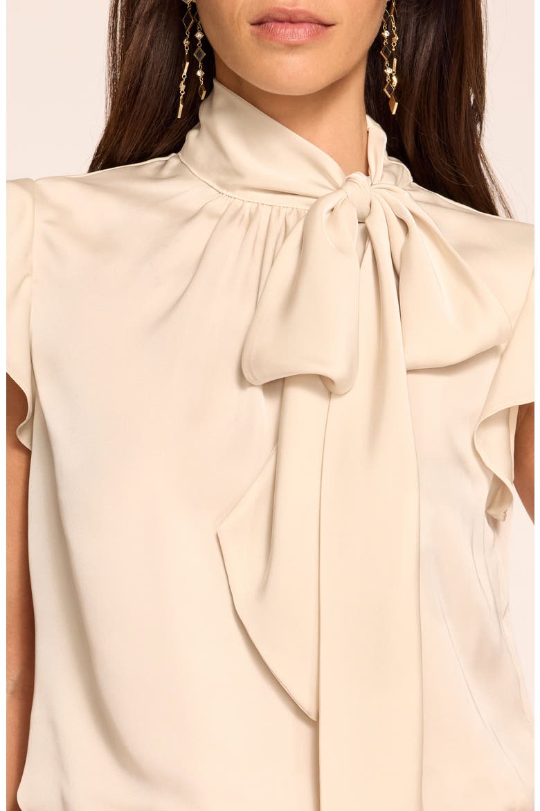 Balinda Satin Tie Neck Top, Alternate, color, BONE